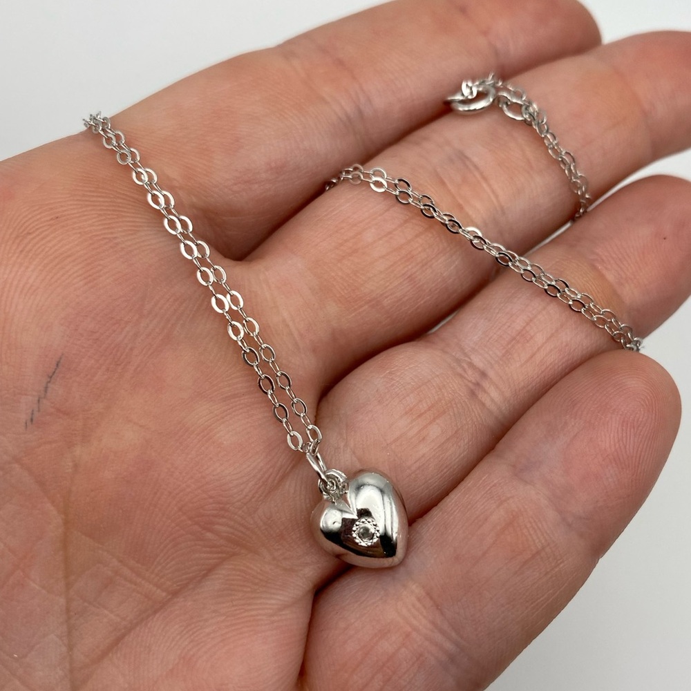 Vintage Sterling Silver 925 Heart Gemstone Pendant Necklace